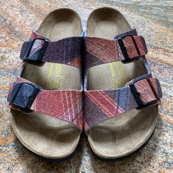 Practically new condition Papillio Birk sandals. EU41, plaid wool upper - Picture 2 of 6